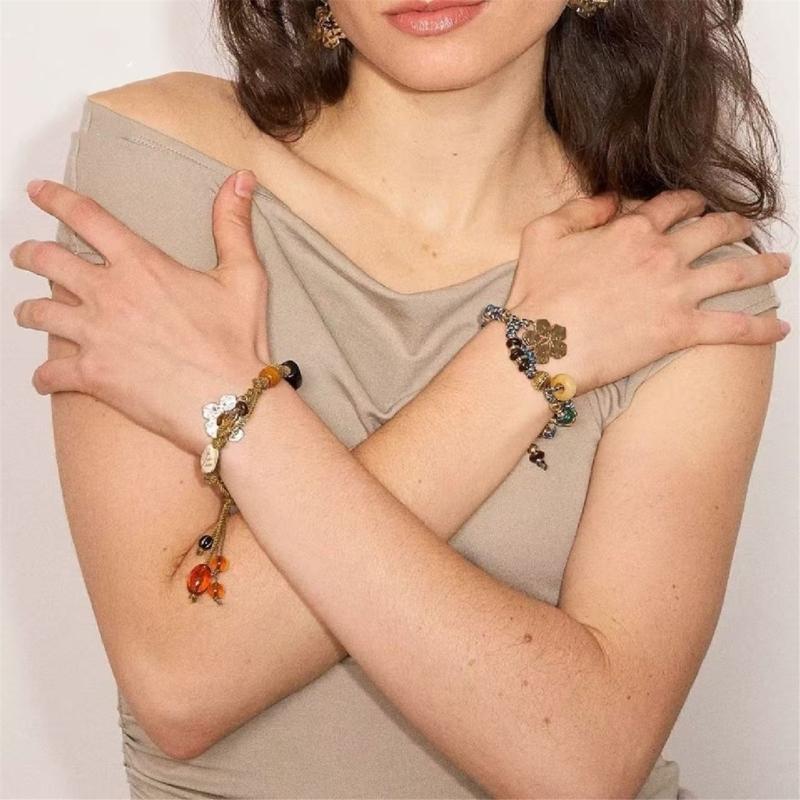 Hibiscus Beaded Keychain Bracelet Handwoven Hand Bangle Jewelry Tropical Inspired Everyday Wear Wrist Accessory