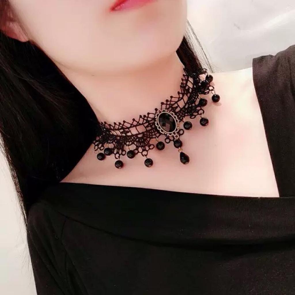 Koreanische Mode Samt Halsband Halskette für Frauen Vintage Sexy Spitze Halskette mit Anhänger Gothic Mädchen Hals Schmuck Zubehör