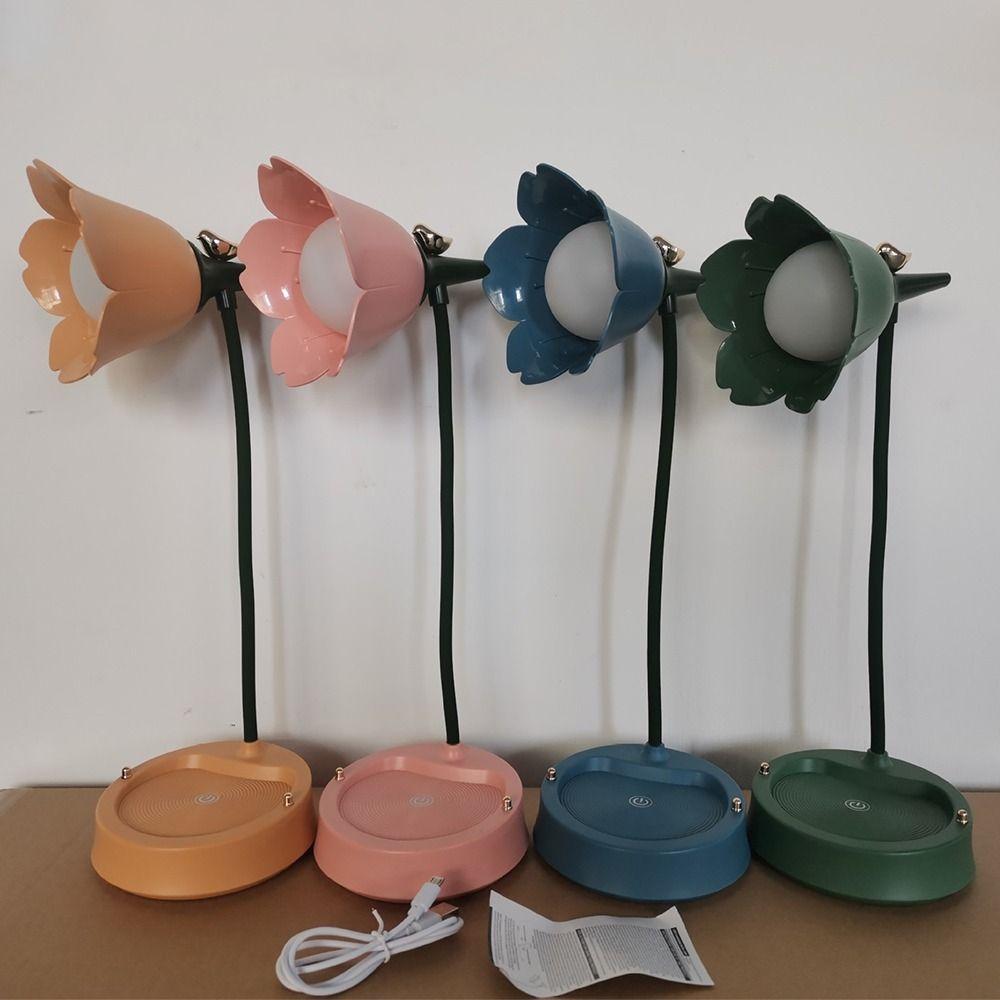 Adjustable Flower Shaped Lamp Rechargeable Battery Touch Control Table Light Decorative Lighting Vintage Bedside Reading Lamp