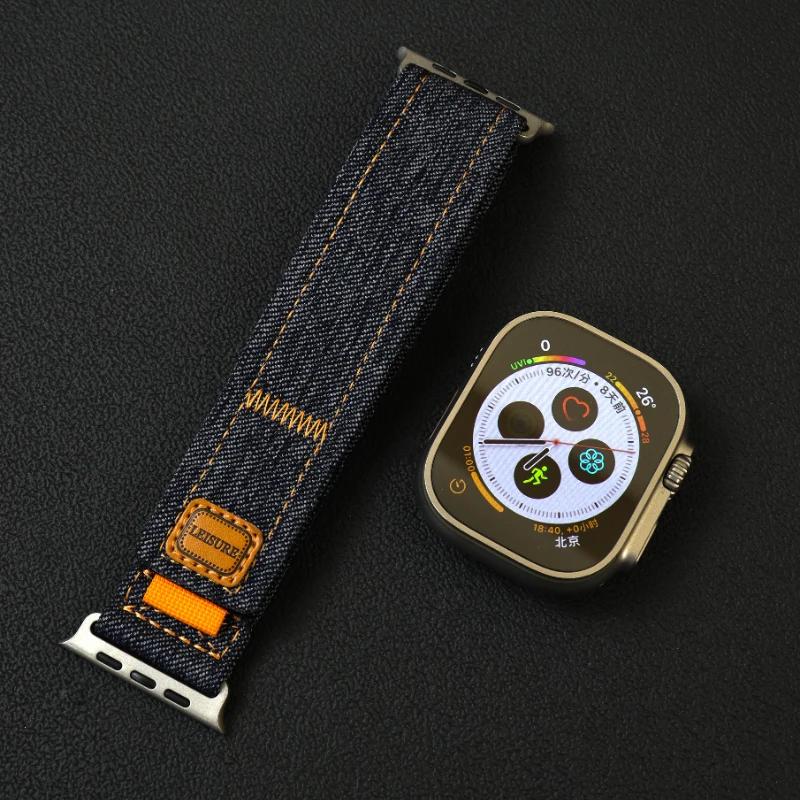Nylon Loop Strap For Apple Watch Ultra 3/2 49mm Series 11 10 9 8 7 45mm 41mm 42mm 46mm Denim Canvas Bracelet iWatch 6 5 SE Band