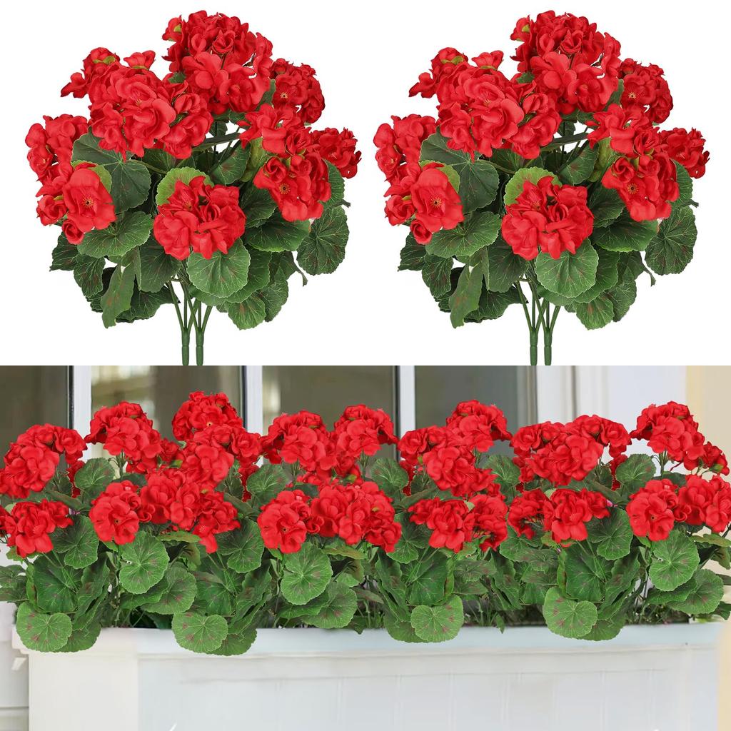 1 Stück Künstliche Geranien Seidenblumen Outdoor Bush Faux Blume für Hochzeit Home Party Decor Garten Friedhof Tischdekoration
