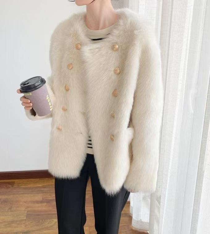 Imitation fur jacket women's new winter double-breasted imitation fox hair with cotton thickened light retro top trendy