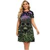 Women Round Neck Short Sleeve 3d Print T-shirt Dress Midi Length Summer Beach Wear