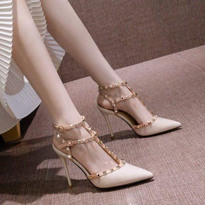 2025 Frühling Nude Niet Stilettoabsätze: Spitze Zehenpartie, Vielseitiges rückenfreies Design, Übergrößen für Damen