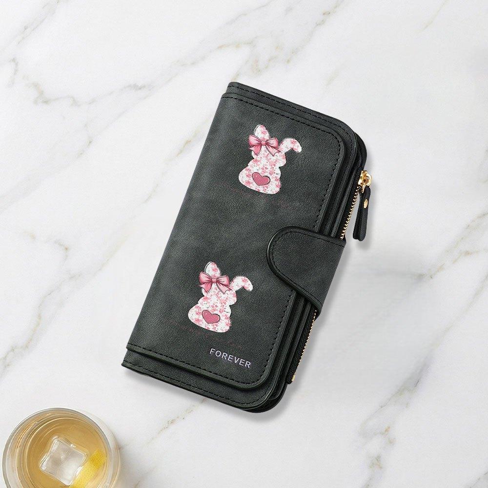 Pink Bow Easter Bunny Decorative Print Long Wallet Multifunctional Portable Snap Coin Purse Unisex Perfect Birthday Gift For Friends Family Daily