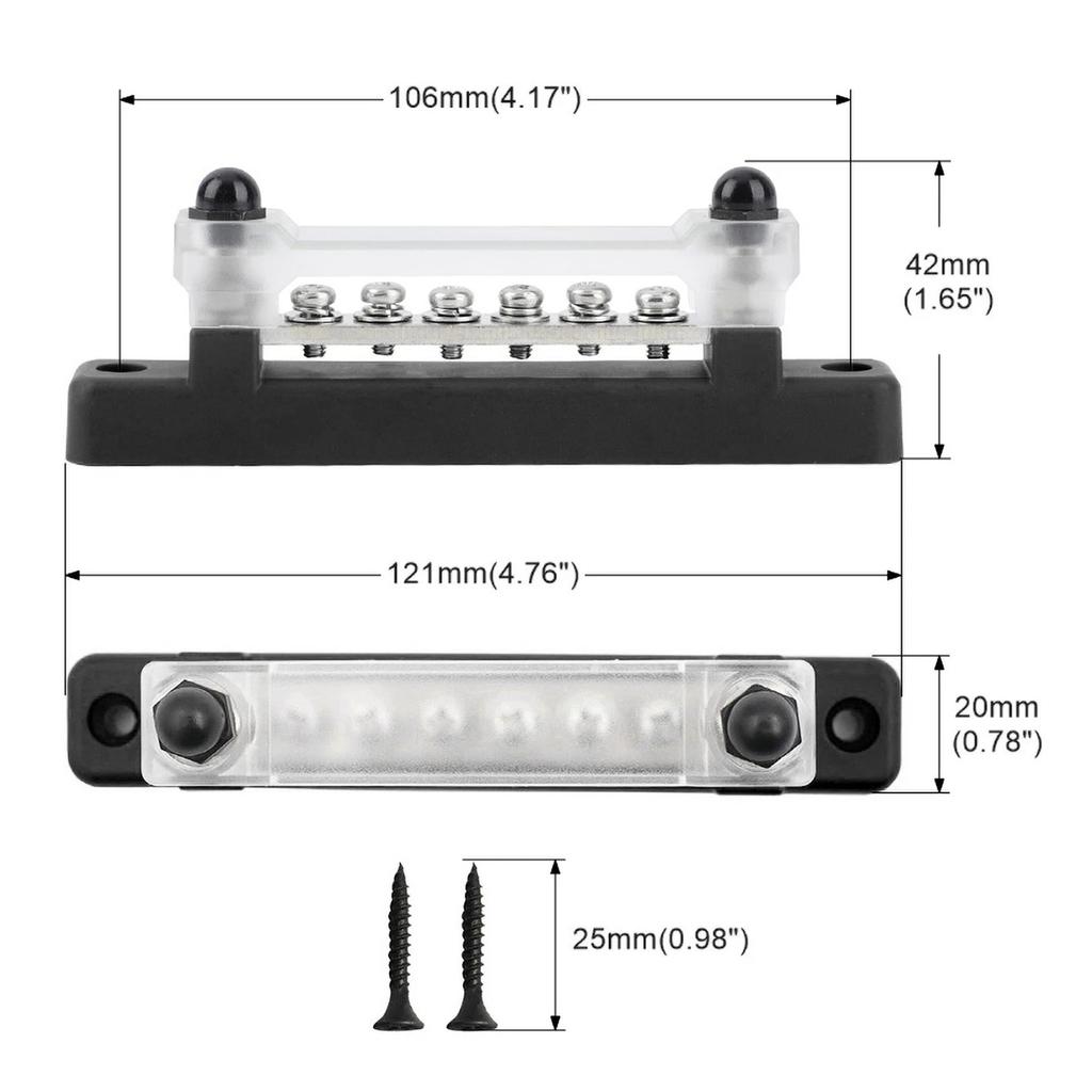 6 Way Bus Bar Terminal Block 300V AC/48V DC 130A AC/150A DC Power Distribution Terminal Block with Cover Heat Shrink Tubing