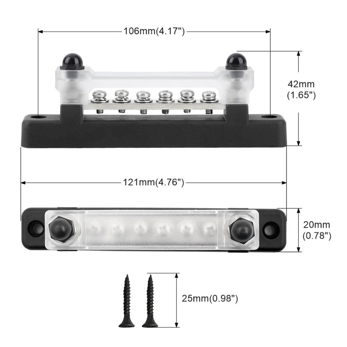

6 Way Bus Bar Terminal Block 300V AC/48V DC 130A AC/150A DC Power Distribution Terminal Block with Cover Heat Shrink Tubing чорний