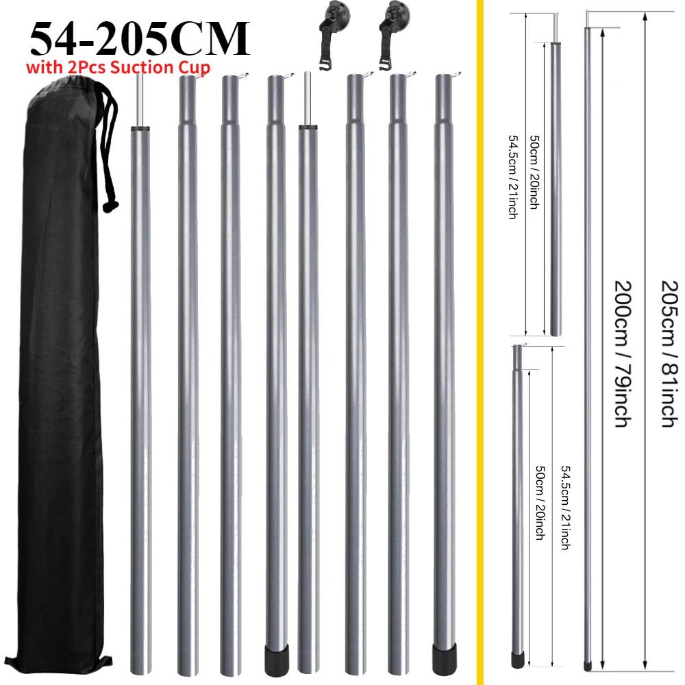 Car Tent Telescopic Pole with 2/4Pc Suction Cup Adjustable Aluminium Alloy Tent Rods for Trailor Hiking Camping Awning Shelters
