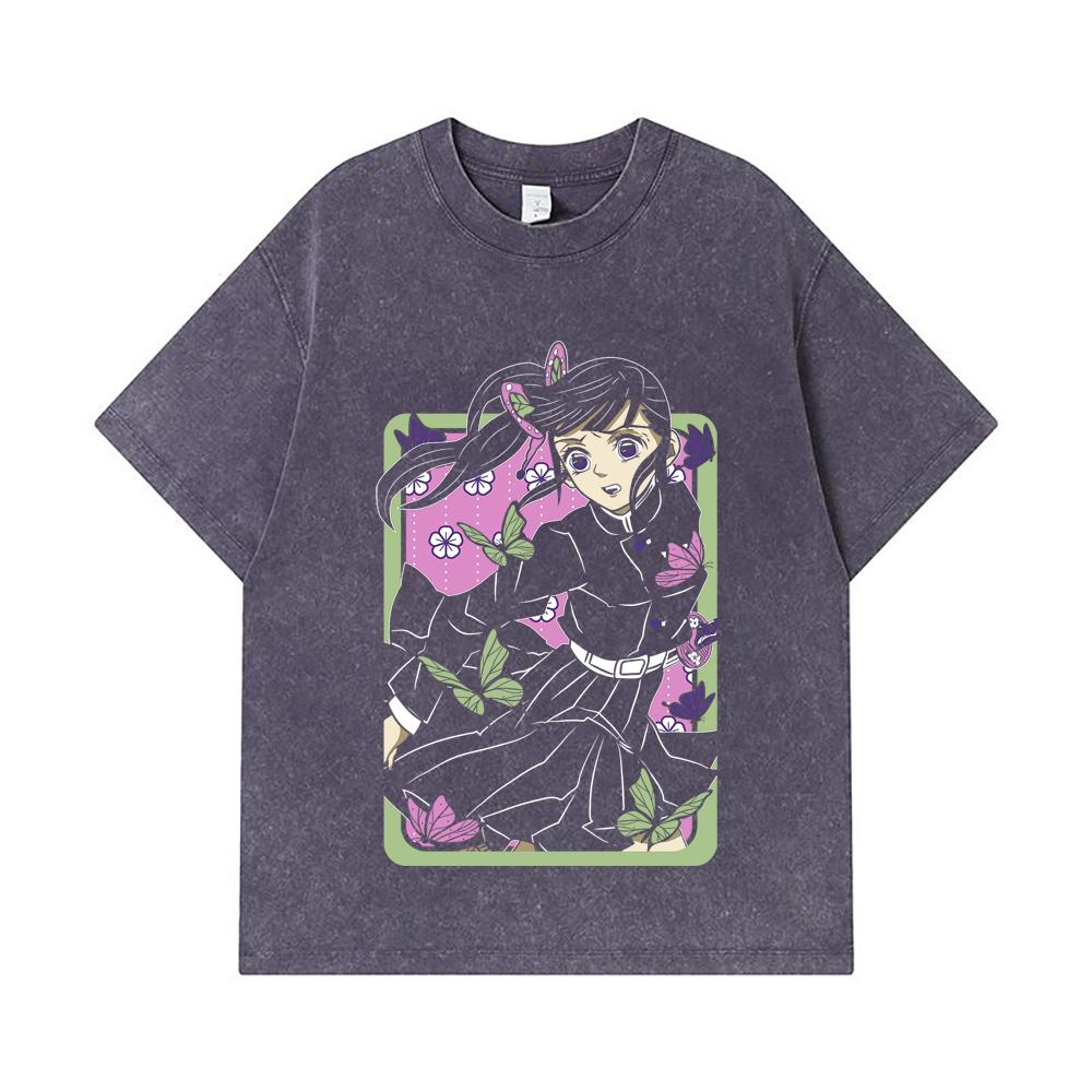 Koszulka z nadrukiem Kanao 275 GSM, 100% bawełny, z nadrukiem Demon Slayer V77, unisex, z grubej bawełny