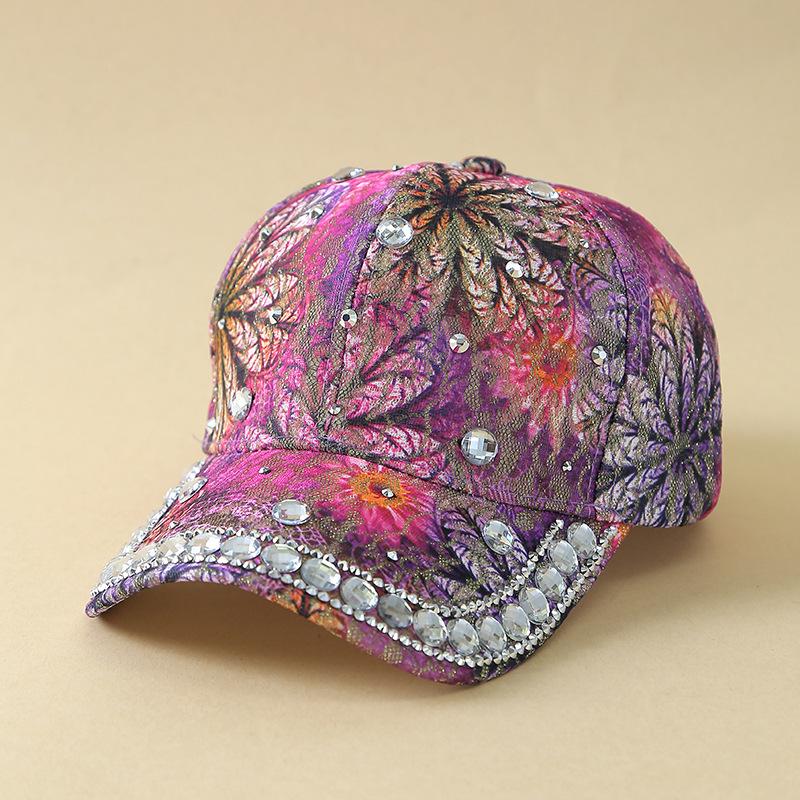 

Rhinestone Lace Baseball Cap, Colorful Printed Visor Sun Hat for Women, Casual Outdoor UV Protection Cap, Wholesale New Style single code розовый