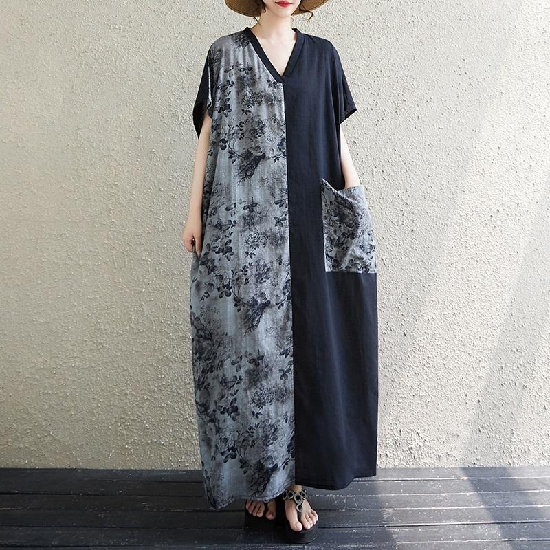 

Короткий рукав Плюс размер Хлопок винтажный цветочный новый в платьях для женщин повседневный свободный Макси длинное летнее платье