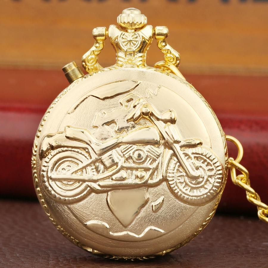 Motorcycle Luminous LED Flash Motorbike Moto Quartz Pocket Watch Carved Chain Clock Gift for Men Women