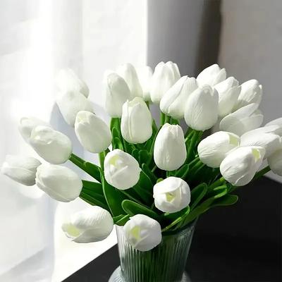 Elegant White Tulip Simulation Flower, PU Plastic Stem with A Real Touch, Perfect for Wedding Bouquets and Party Decorations