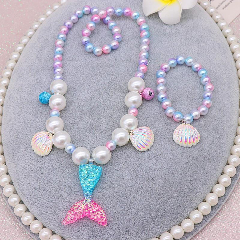 Pearl Necklace and Bracelet Set for Girls - Mermaid Theme Kids' Jewelry Accessories