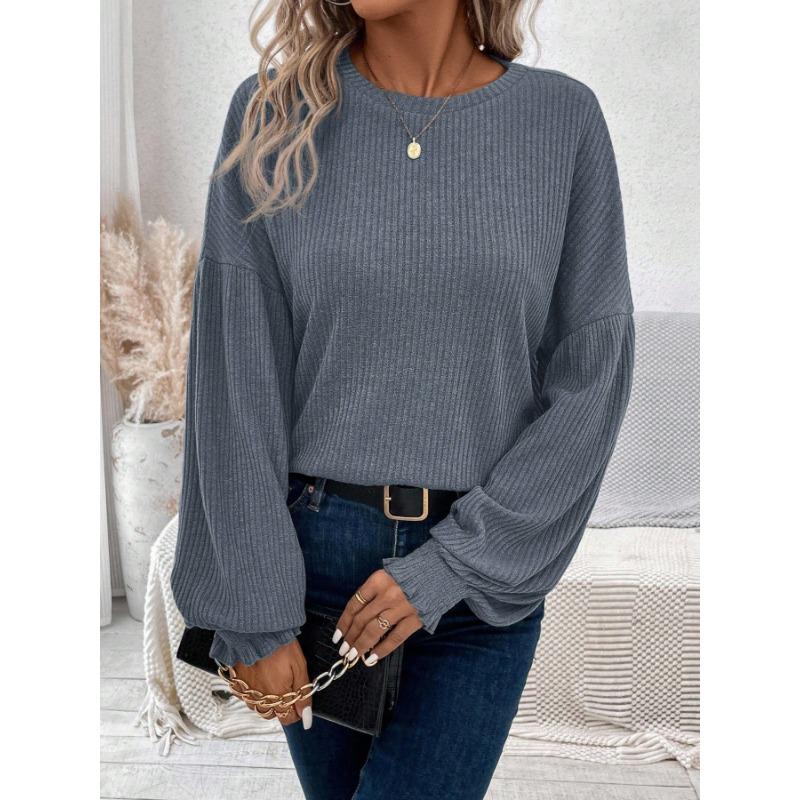 Women S Solid Color Crew Neck Long Sleeve Loose Fit Casual T Shirt