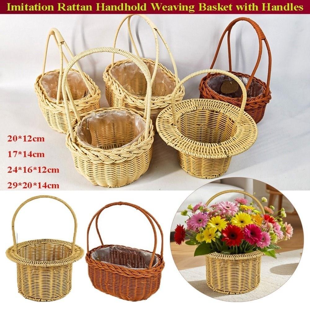 With Handle Imitation Rattan Storage Baskets Household Handwoven Home Decoration Braid Basket 8 Styles