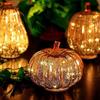 Twinkle LED Light Pumpkins, Timer Lighted Sparkling Starry Night Glass Pumpkins