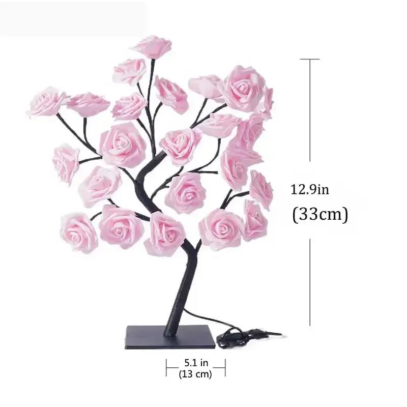24 LED Rose Lamp Rose Light Tree Table Top Decorations for Wedding Mother's Day Valentine’s Day Decorations Gift for Girls Mom