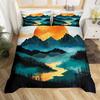 Mountain River Soft Duvet Cover Set Quen Sized Dimensions,Retro Adventure Theme Warm Comforter Cover Nature Scenery Beding Set Young Boys Young Girls