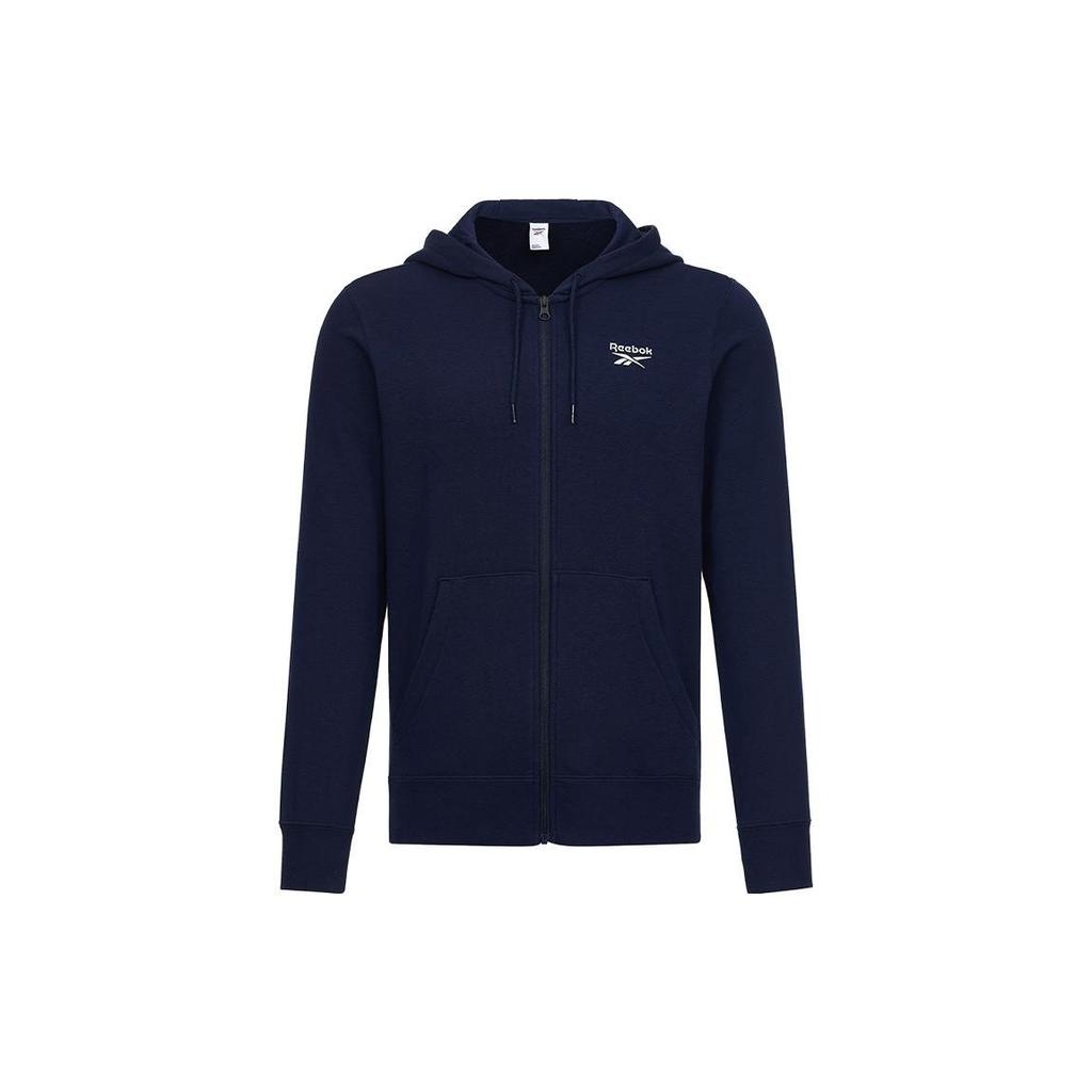 Reebok Logo Lässige Kapuzen-Sportjacke mit Reißverschluss Herrenjacken Marineblau GV5513
