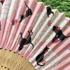Women's Bamboo Folding Fan: 21CM/23CM Cute Kitten Design, Customizable Packaging