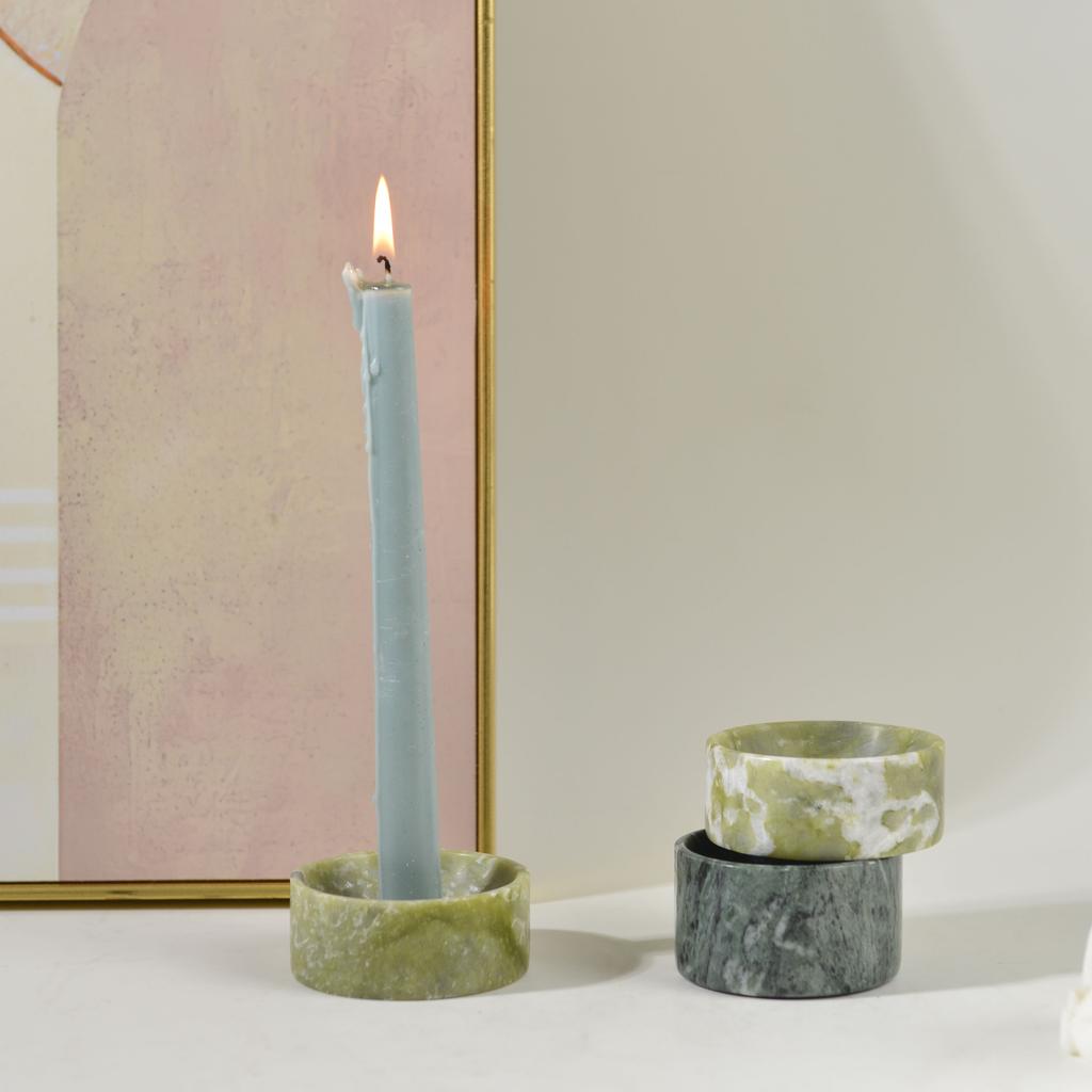 Luxury Fashion Natural Stone Candle Holder Tealight Home Hotel Wedding Festival Table Decor Green Marble Candle Stand