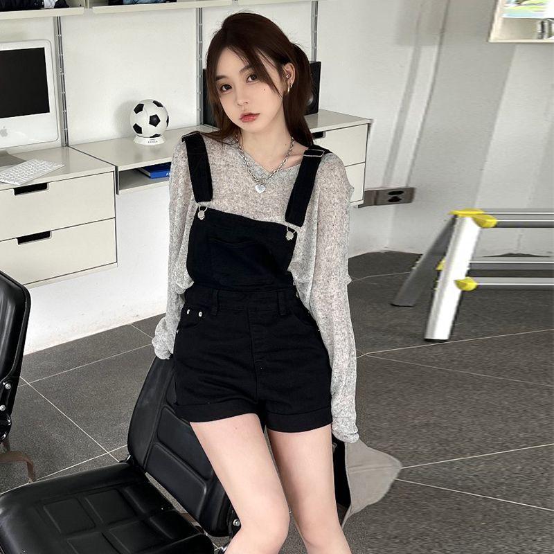Women's Plus Size Slim-Fit Denim Overall Shorts - Stylish Summer A-line One-Piece for Petite Figures