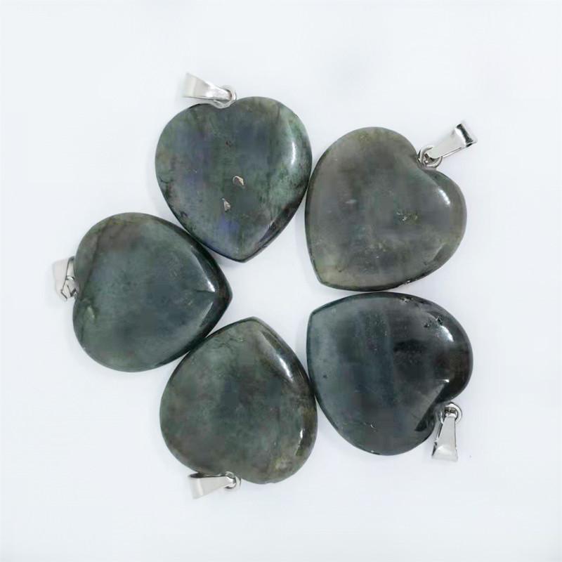 Heart-Shaped Natural Agate Pendant Necklace - 20mm Crystal Stone