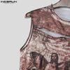 INCERUN Men Round Neck Sleeveless Print Casual Fitted Cropped Tank Tops