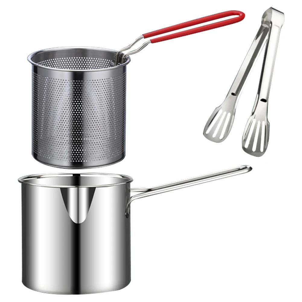 1200ML Deep Frying Pot with Strainer Basket Mesh Frying Pasta Pan 304 Stainless Steel for French Fries Chicken Fry