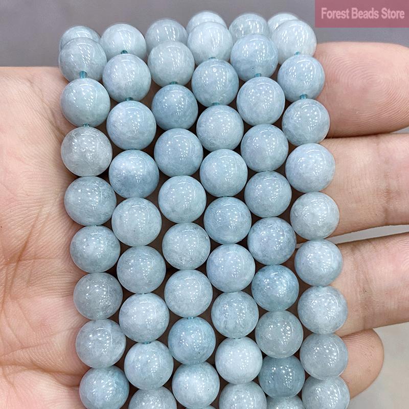 Light Blue Jasper Chalcedony Natural Stone Round Beads for Jewelry Making 15"Strand 6 8 10 12MM Diy Bracelet Necklace Ear Studs