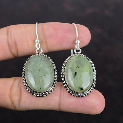 Moss Prehnite Earrings Vintage Earring Natural Gemstone Jewelry 925 Sterling Silver Earring Handmade Earring Decent Jewelry Gifts For Mother