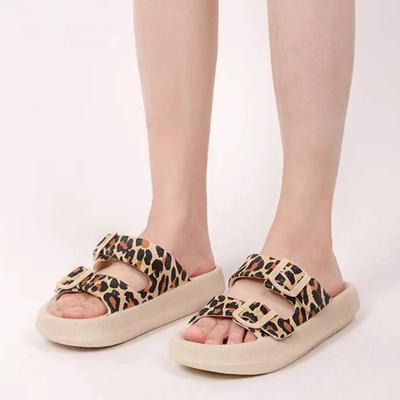 Fashion Fashion Leopard Print Cloud Slippers for Women Summer Adjustable Buckle Pillow Slides Woman Thick Bottom Non-Slip Beach Shoes