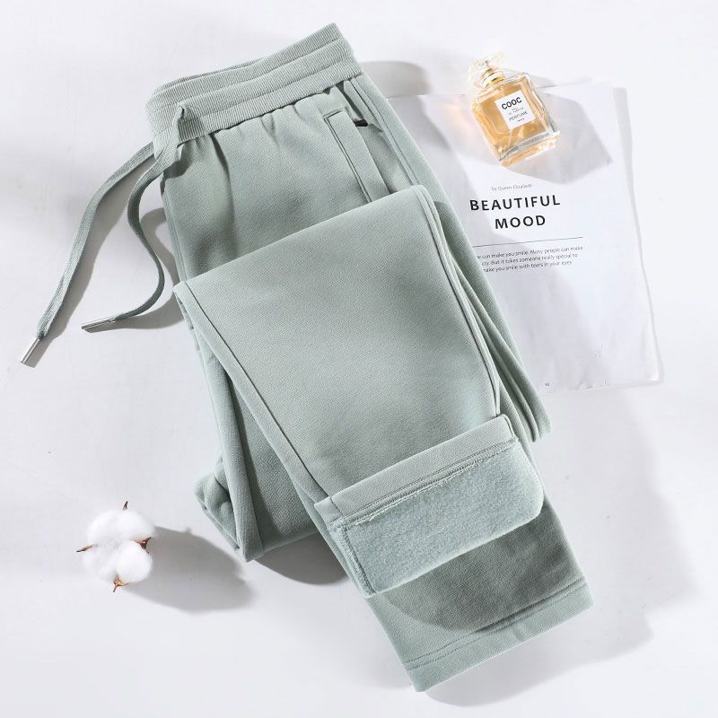 

Pure Cotton Loose Sports Pants Female 2025 Spring and Autumn Casual Pants Black Pants High Waist Straight Sweatpants Fleece-Lined Pants Children Pea Green- XL