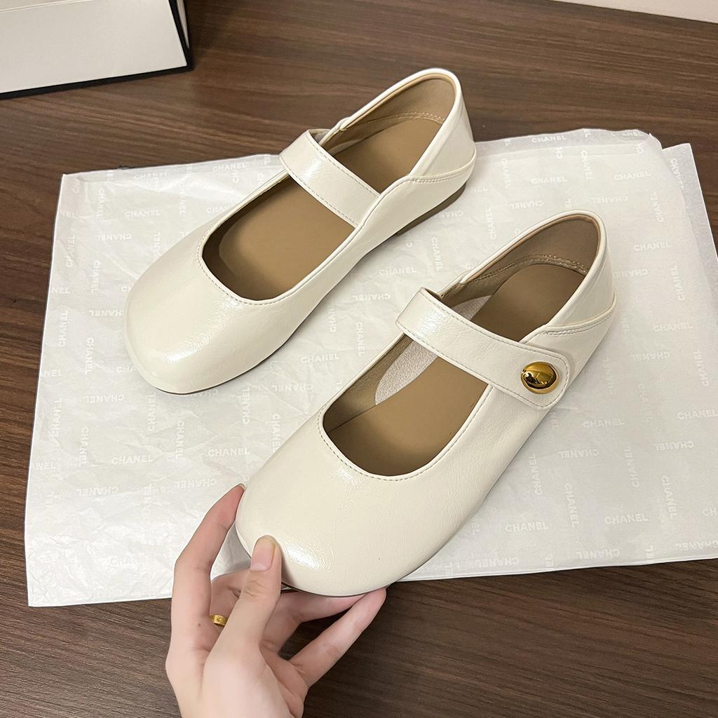 Flat-soled single shoes women's 2025 summer new models with skirts, soft-soled Doudou shoes, French Mary Jane women's shoes, silver small leather s