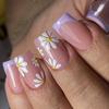 24 Pcs Press On Nails Short White Daisy Fake Nails Full Cover Stick On Nails French Acrylic Exquisite False Nails with Glue Design Nails