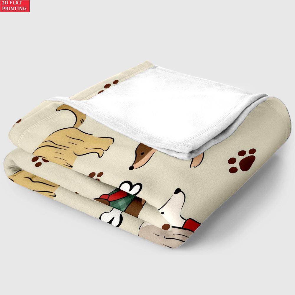 Cute Cartoon Dog Print Flannel Blanket, Soft Dachshund Dalmatian Throw Blanket, Cozy Gift for Dog Lovers, Kids Bedroom Decor