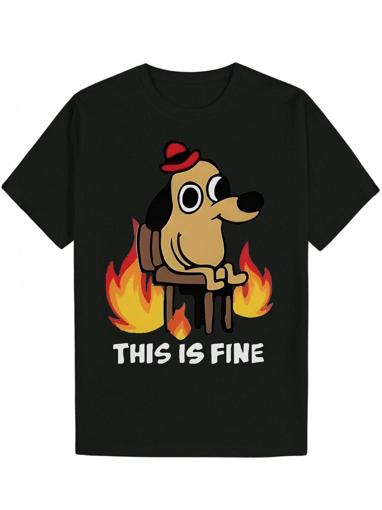 Casual Summer T-shirt with Playful Dog Design - This is Fine Text S