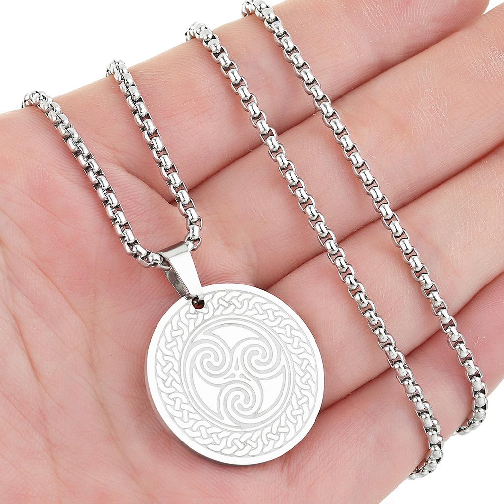 Kinitial Viking Swirl Knot Amulet Pendant Necklaces for Women Stainless Steel Circle Geometric Charm Rune Statement Jewelry Gift
