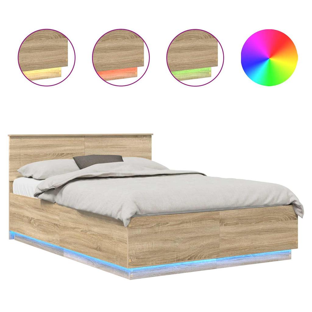 Bed Frame with Adjustable Headboard in Sonoma Oak 140 x 200 cm Wood Based Panel