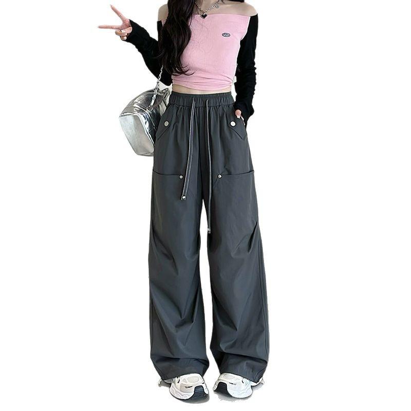 Paratrooper Overalls Children's Summer Thin High-waisted Retro Straight-leg Sweatpants Outdoor Quick-drying Wide-leg Trousers