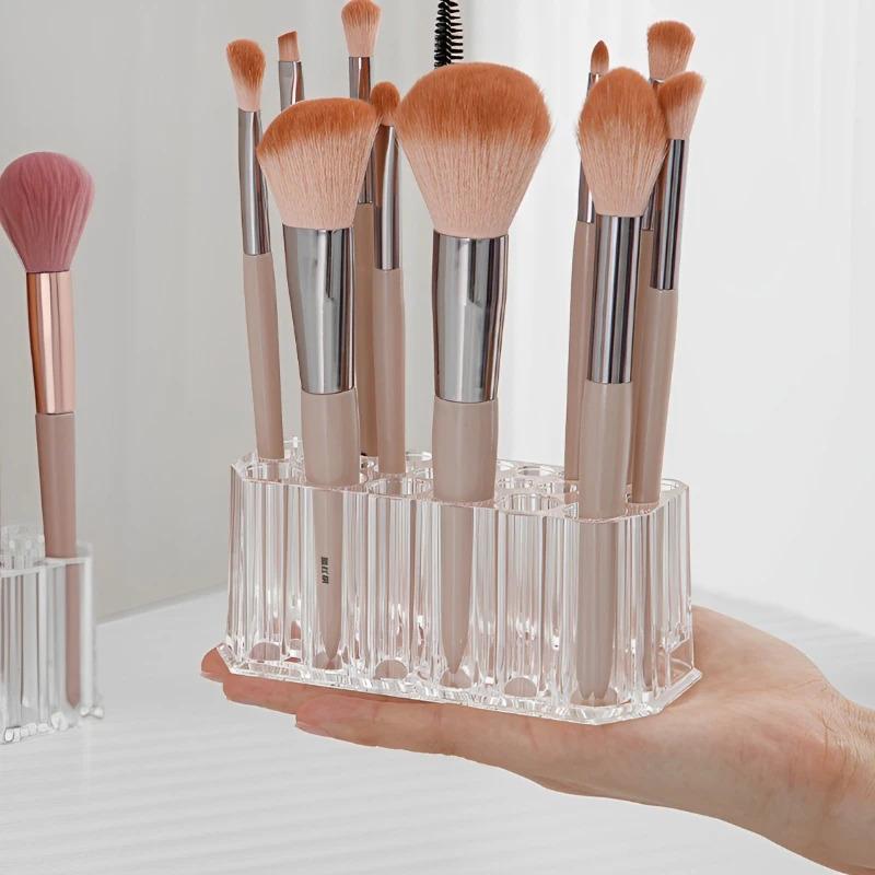 26 Holes Acrylic Makeup Brushes Holder Desktop Lipstick Organizer Eyeliner Cosmetics Pen Storage Rack Transparent Showing Shelf