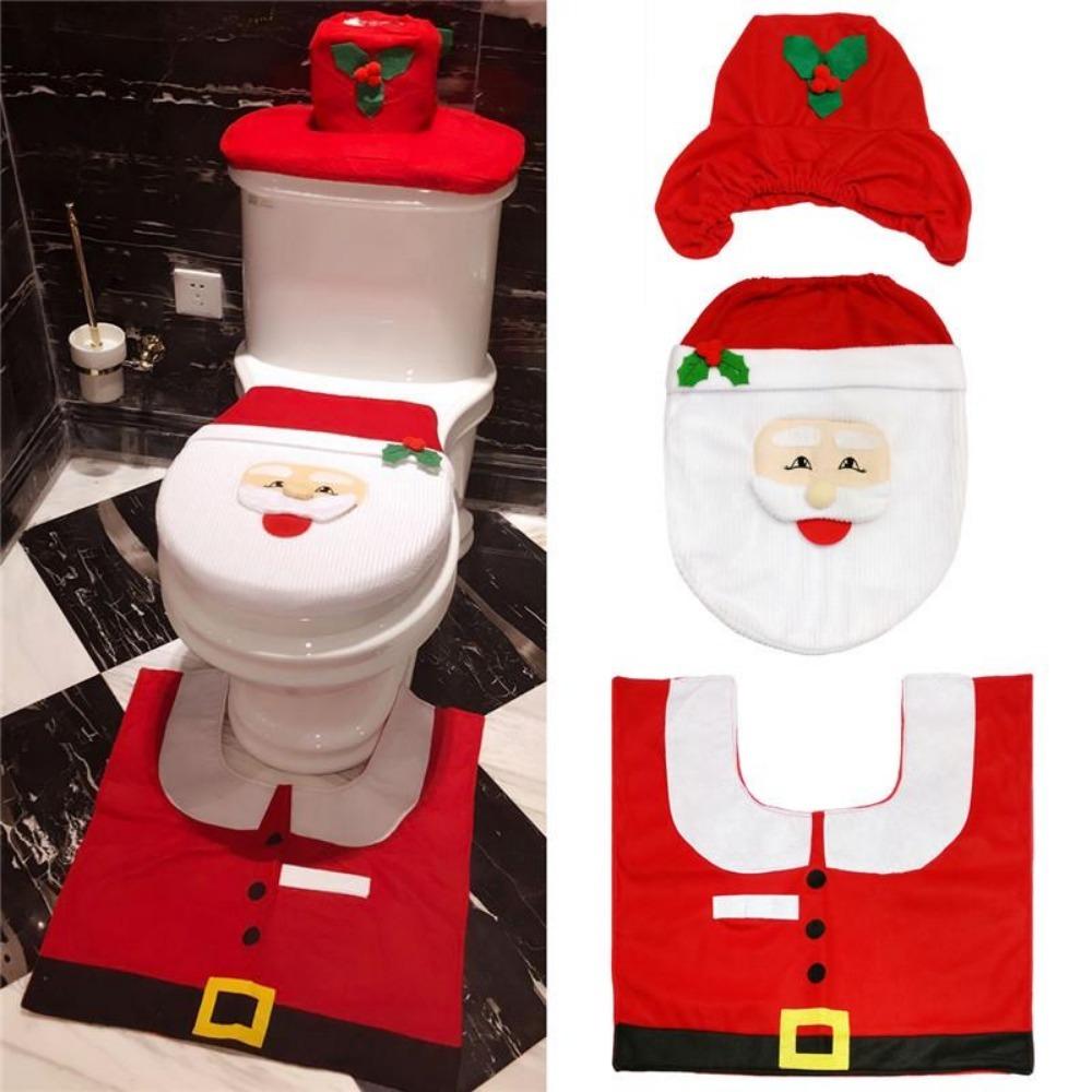 Christmas Toilet Seat Cover Set Santa Claus Bathroom Decoration Three Piece Toilet Kit