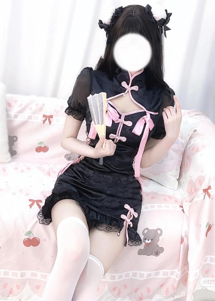 Sexy Lolita Black and White Cute Costume [CAWILXHA] [Pussy Claw] Cheongsam, Cosplay, Dress, Costume, (S, Black2)