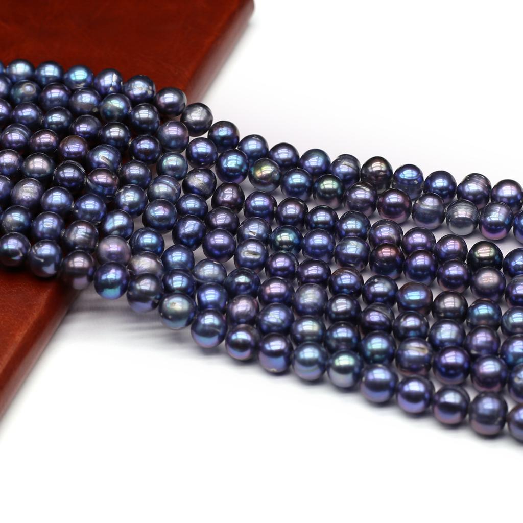 1String, Black Natural Freshwater Pearls, Handmade Near Round Pearl Beads for Jewelry Making DIY Necklaces, Bracelets Craft (Beads 8-9mm, Length 36cm)