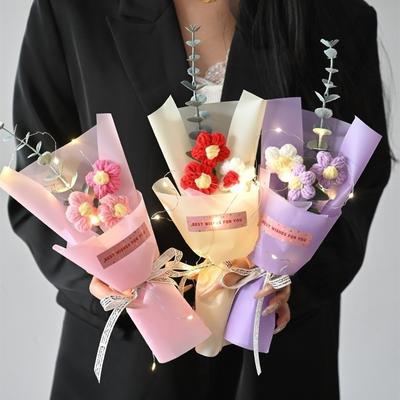 LED Lights Crochet Flowers Bouquet Glowing Eternal Simulated Flowers  Wedding Decor