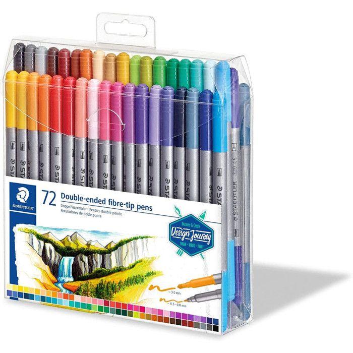 Feutres de coloriage - staedtler - set 72 - double pointe 3,0 mm et 0,5 mm - 12 couleurs lumineuses - mixte
