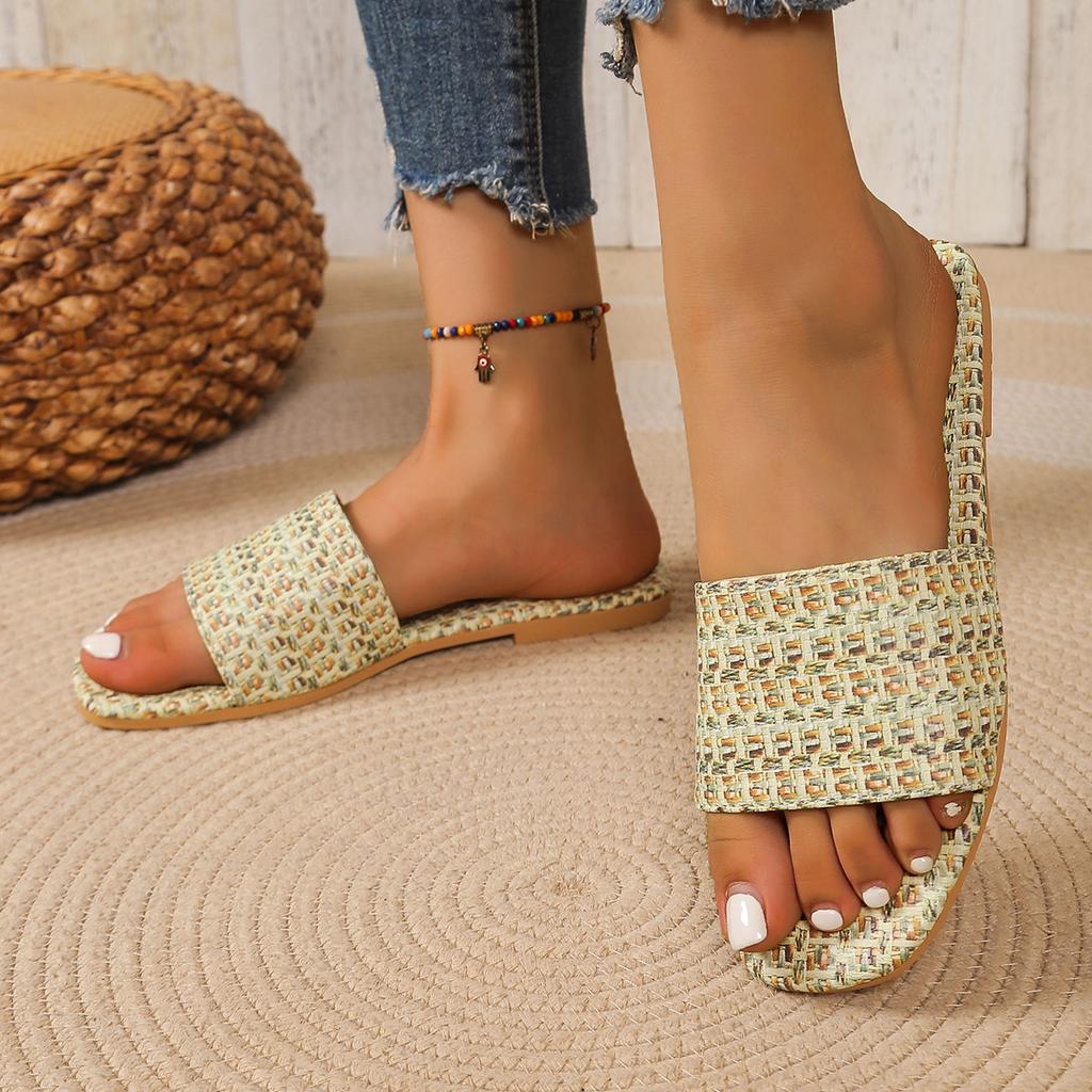 Woven one-word slippers women's wear light casual beach cool slippers