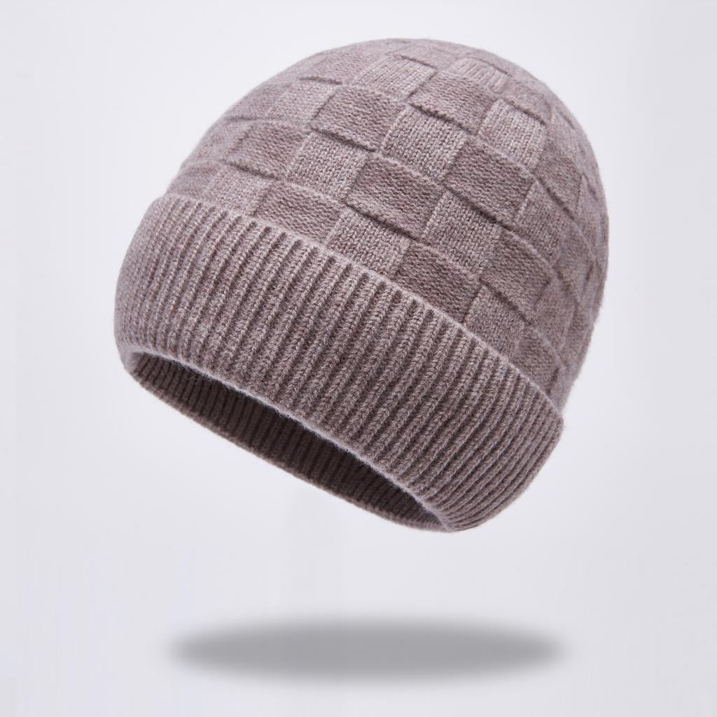 Autumn and winter new pure wool knitted hat warm hat men's fleece thickened adult hat men's cold hat