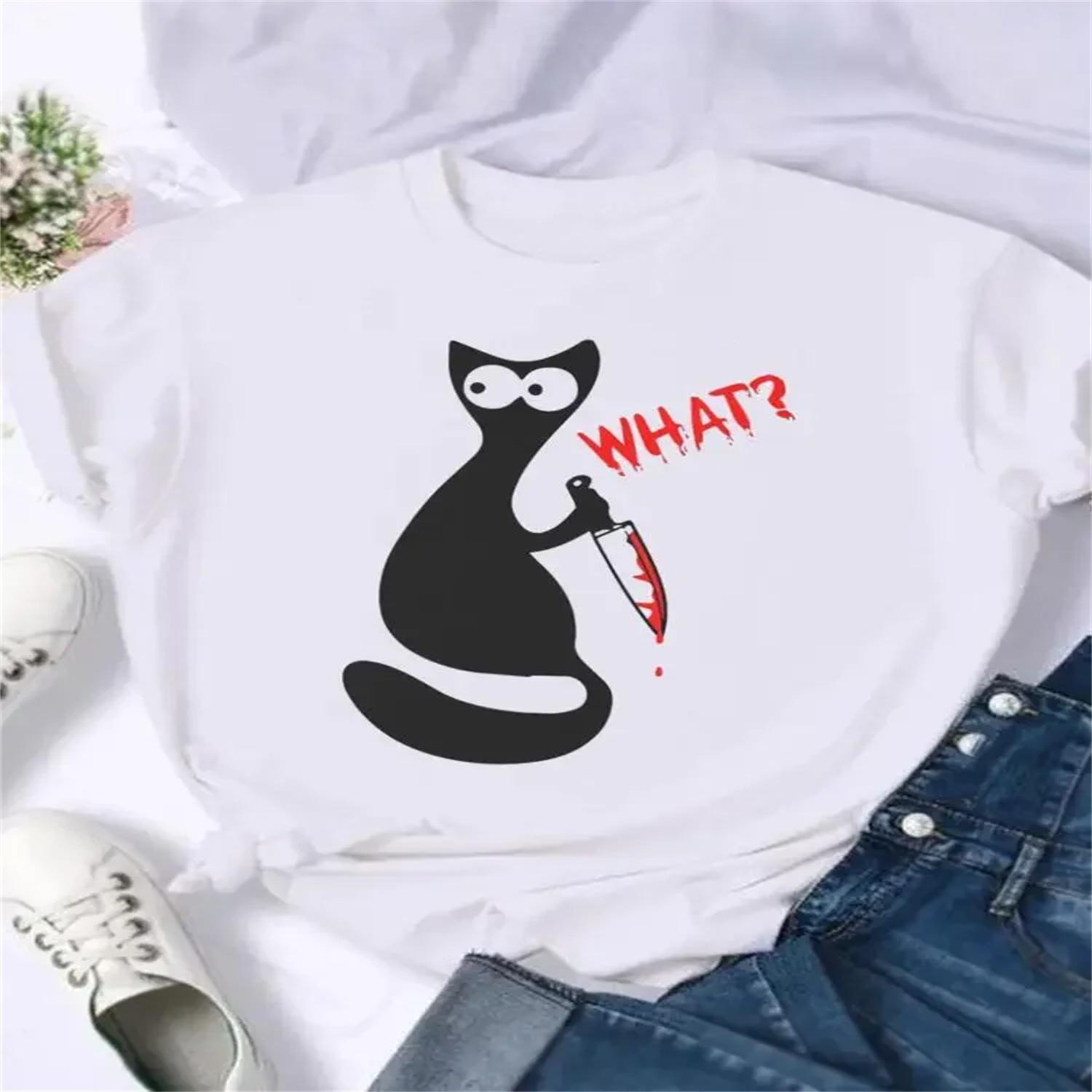 Cat Funny Cute Style Happy Halloween Thanksgiving Fashion Clothing Fall Festival Women Female T-shirts Print T Top Graphic Tee S
